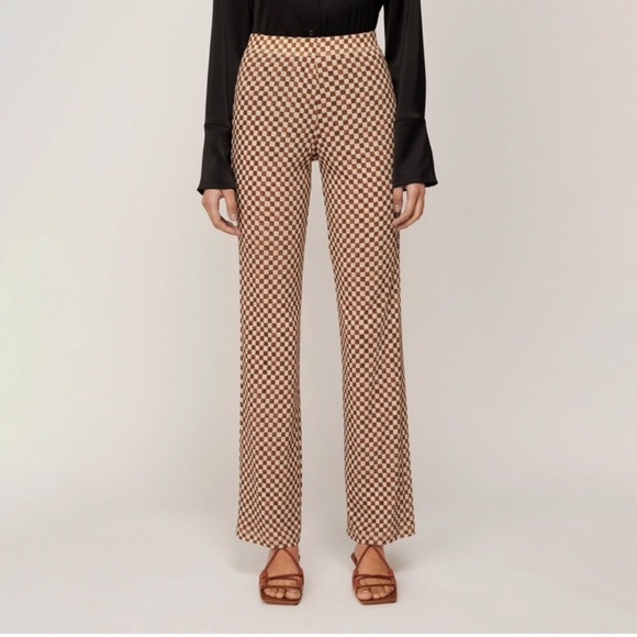 Nanushka checkered long sleeve Harri Checked Mesh Turtleneck Top wide leg pants - Picture 6 of 9